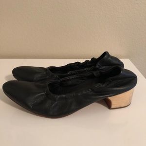 Rachel Comey leather wood block kitten heels.